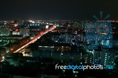 Night View Of Bangkok, Thailand From Condo Tower Stock Photo