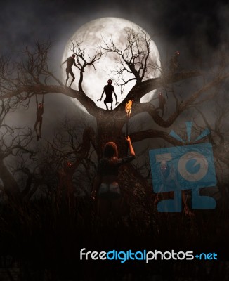 Nightmare Tree,woman Discover A Mythical Creature Call Bogeyman Stock Image