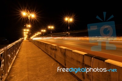 Nightscape Of Phaya Mang Rai Bridge Stock Photo