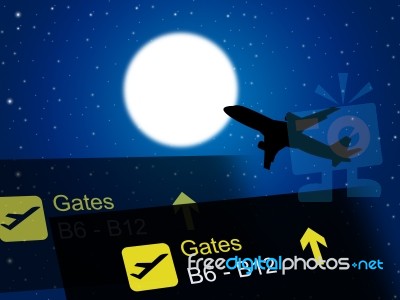 Nighttime Flight Shows Global International And Air Stock Image