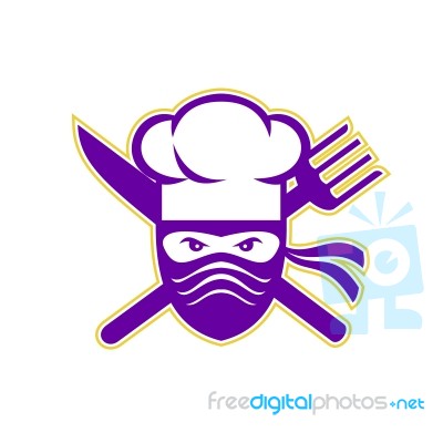 Ninja Chef Crossed Knife Fork Icon Stock Image