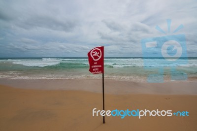 No Swimming Here Sign At The Beach Stock Photo