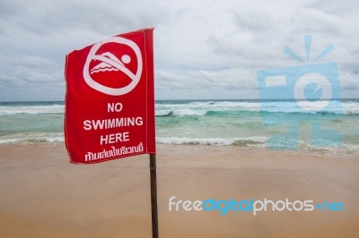 No Swimming Here Sign At The Beach Stock Photo