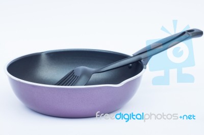 Non Stick Frying Pan On White Background Stock Photo