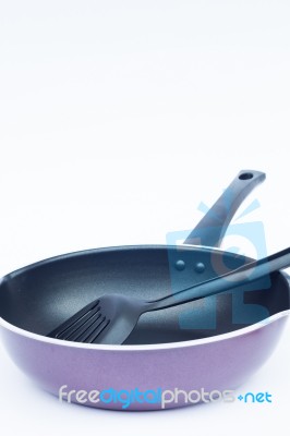 Non Stick Frying Pan On White Background Stock Photo