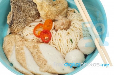 Noodles With Fish Ball Isolated Stock Photo