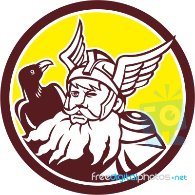 Norse God Odin Raven Circle Stock Image