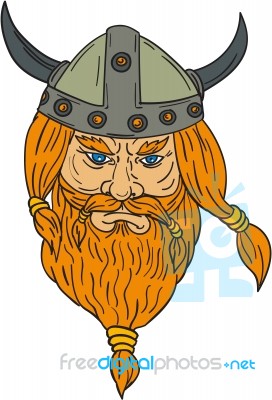 Norseman Viking Warrior Head Drawing Stock Image