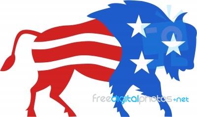 North American Bison Usa Flag Retro Stock Image