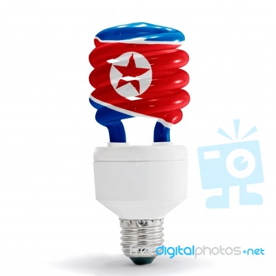 North Korea Flag On Lamp Stock Photo