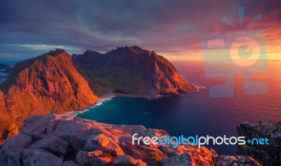 North Sunset In Norway Stock Photo