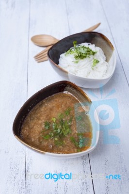 Northern Thai Style Curry With Noodle Stock Photo