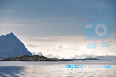 Norway Fjord And Islands. Cloudy Nordic Day Stock Photo