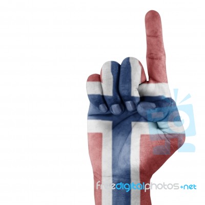 Norway Flag On Hand Stock Photo