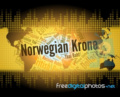 Norwegian Krone Shows Exchange Rate And Foreign Stock Image