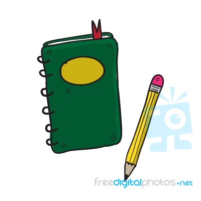 Notebook And Pencil Hand Drawn  Illustration Stock Image