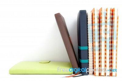 Notebook Stack On White Isolated Stock Photo