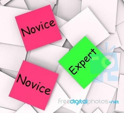 Novice Expert Post-it Notes Mean Amateur Or Skilled Stock Image