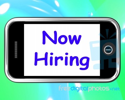 Now Hiring On Phone Shows Recruitment Online Hire Jobs Stock Image