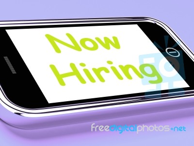 Now Hiring On Phone Shows Recruitment Online Hire Jobs Stock Image