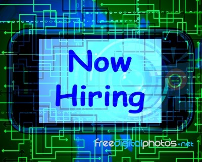 Now Hiring On Screen Shows Recruitment Online Hire Jobs Stock Image