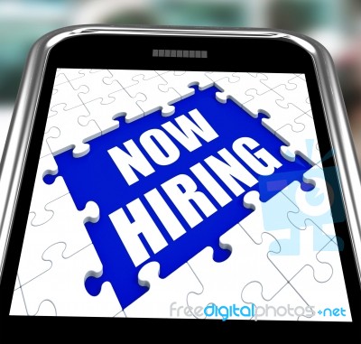 Now Hiring Smartphone Means Job Vacancy And Recruitment Stock Image