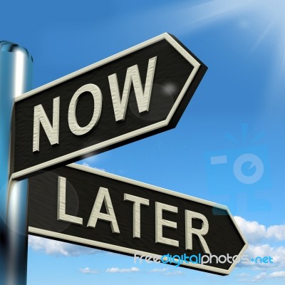 Now Or Later Signpost Stock Image