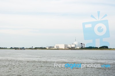 Nuclear Plant Near River Stock Photo