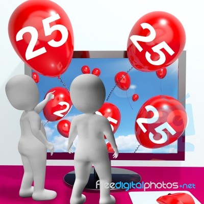 Number 25 Balloons From Monitor Show Online Invitation Or Celebr… Stock Image