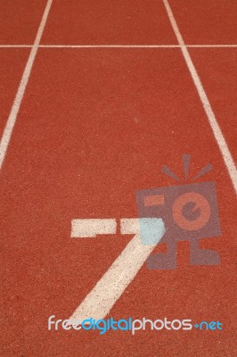 Number 7 On Running Track Stock Photo