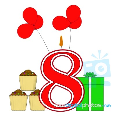 Number Eight Candle Means Eighth Birthday Party Or Celebration Stock Image