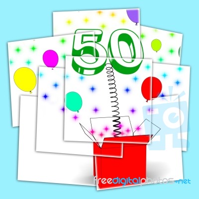 Number Fifty Surprise Box Displays Creative Celebration Or Colou… Stock Image