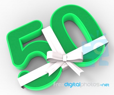 Number Fifty With Ribbon Displays Fiftieth Birthday Celebration Stock Image