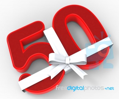 Number Fifty With Ribbon Means Happiness And Celebrations Stock Image