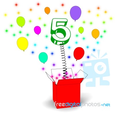 Number Five Surprise Box Means Surprise Party Or Festivity Stock Image