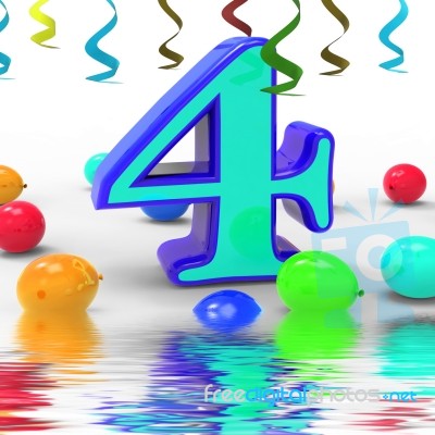 Number Four Party Displays Colourful Birthday Party Or Celebrati… Stock Image