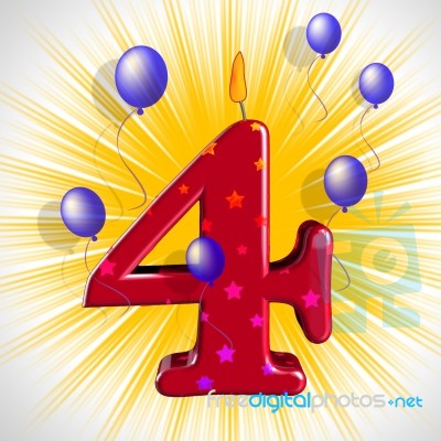 Number Four Party Means Wax Cake Candle Or Birthday Candle Stock Image