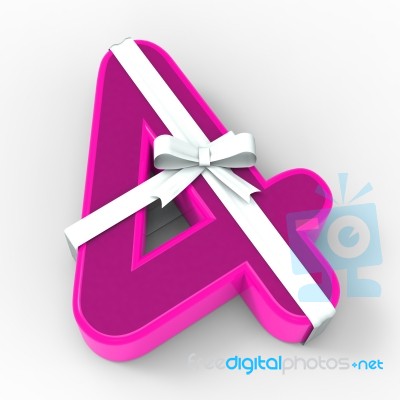 Number Four With Ribbon Displays Birthday Party Presents Or Cong… Stock Image