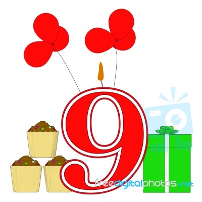 Number Nine Candle Shows Party Decorating Or Birthday Celebratin… Stock Image