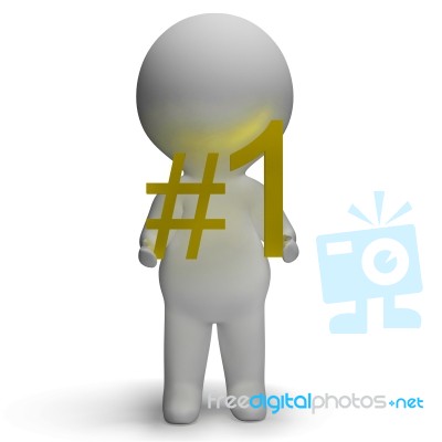 Number One 3d Character Showing First Place Stock Image