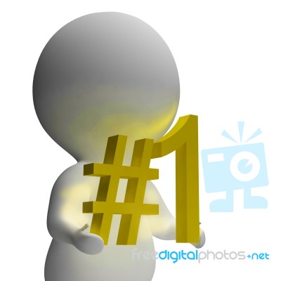 Number One 3d Character Shows First Place Stock Image