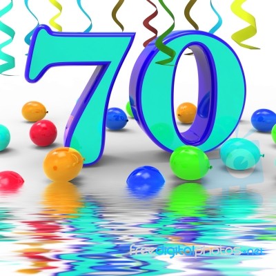 Number Seventy Party Displays Surprise Birthday Party Or Special… Stock Image