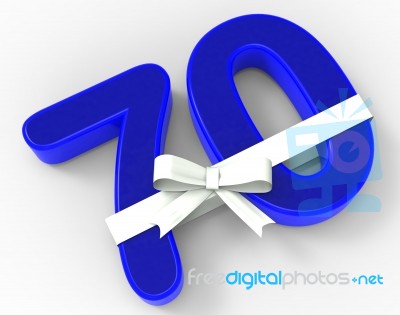 Number Seventy With Ribbon Shows Elderly Birthday Or Surprise Ce… Stock Image