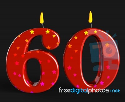 Number Sixty Candles Show Elderly Birthday Or Birth Anniversary Stock Image