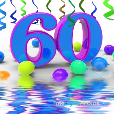 Number Sixty Party Displays Garland Decoration Or Bright Balloon… Stock Image