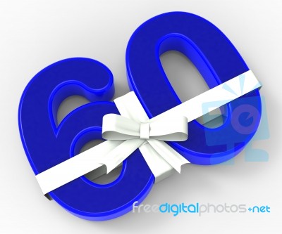 Number Sixty With Ribbon Shows Birthday Presents Or Gifts Stock Image