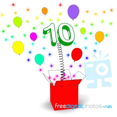 Number Ten Surprise Box Shows Numerical Toy Or Adornment Stock Image