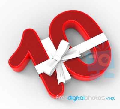 Number Ten With Ribbon Means Tenth Birthday Presents Or Party Stock Image