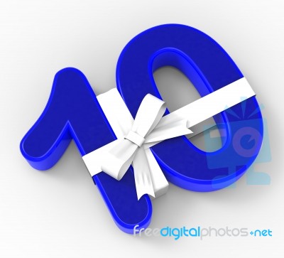 Number Ten With Ribbon Shows Ten Years Celebration Or Anniversar… Stock Image