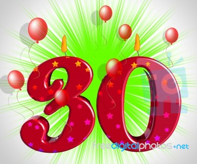 Number Thirty Party Mean Red Cake Candles Or Birthday Candles Stock Image